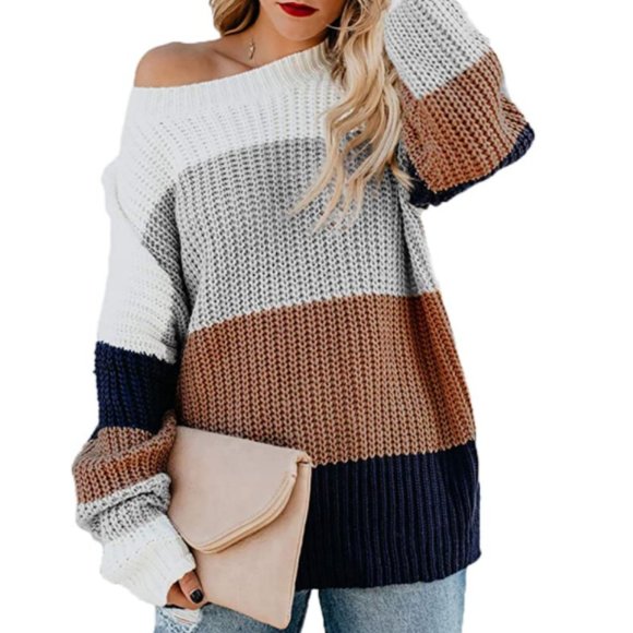 NWT Oversized Colorblock Knit Wide Neck Sweater - Picture 2 of 4